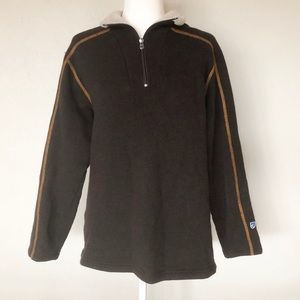 Kuhl: Sherpa trim fleece quarter zip pull over